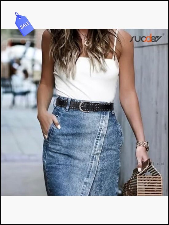 Women\'s Studded Faux Leather Belt with Silver Buckle main image 4